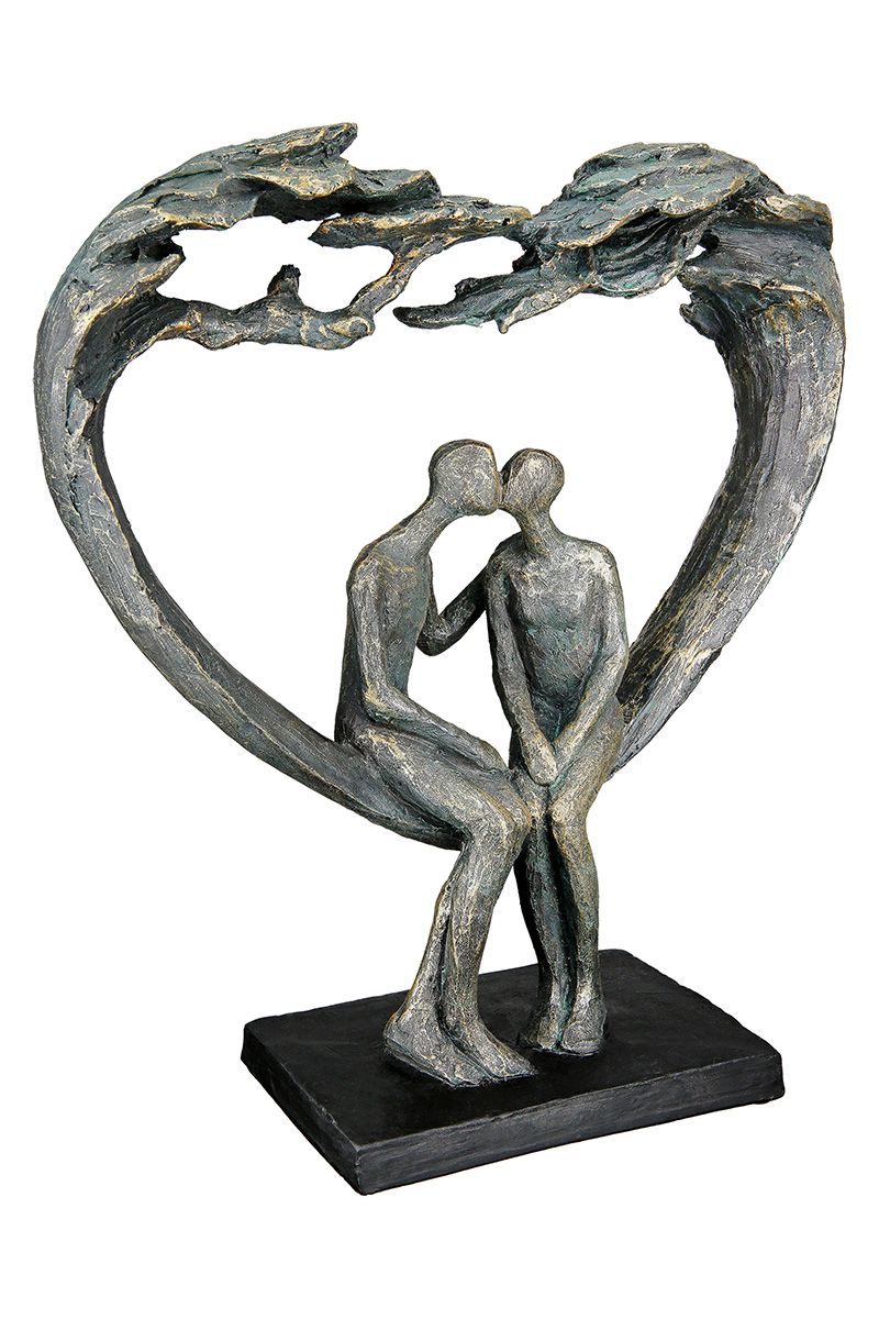 Bronzefarbene Skulptur Kiss under Tree mit Paarmotiv