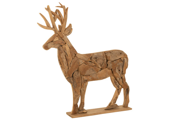 Exklusive handgefertigte Holzfigur Hirsch Naturfarben - Outdoor-tauglich