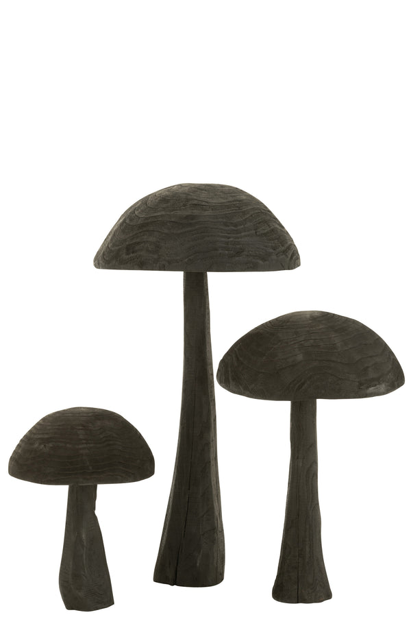 4er Set Deko-Pilz Danda aus natürlichem Holz in schwarz - Charmante Wald-Ästhetik für Ihr Zuhause