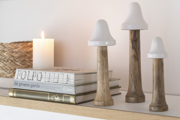 Set of 9 thin wooden mushrooms in natural white - decorative accents for your interior