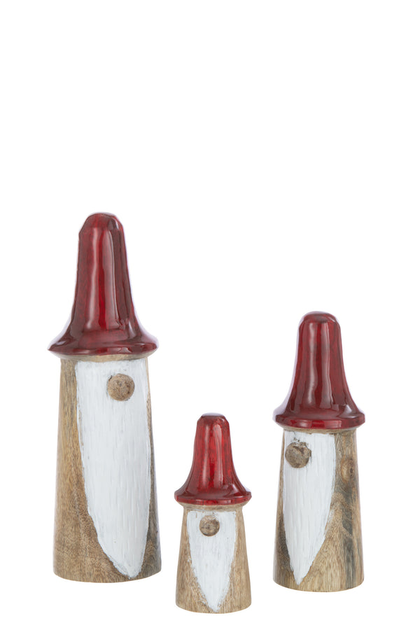 Houten dwergpaddestoelen in een set van 4 x 3 - elegante sprookjesdecoratie in naturel/rood