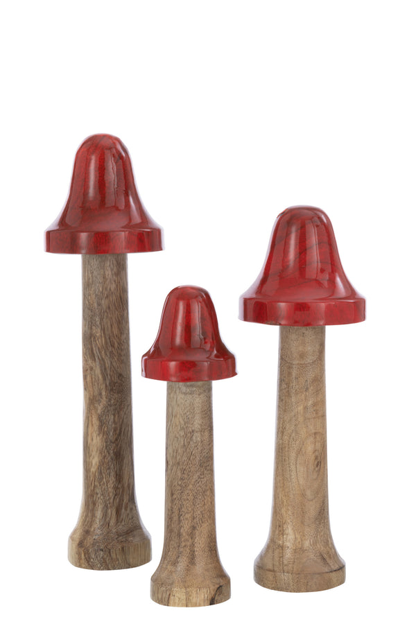 Set von 9 dünnen Holz-Pilzen in Rot / Natur - Dekorative Akzente für Ihre Einrichtung