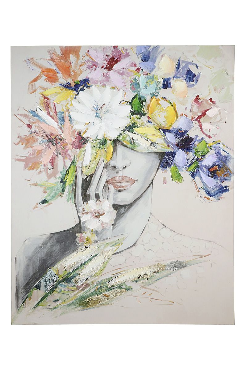 Holz Leinen Bild "Frau mit Blumenhut" – Ein Hauch von Eleganz 100x80cm