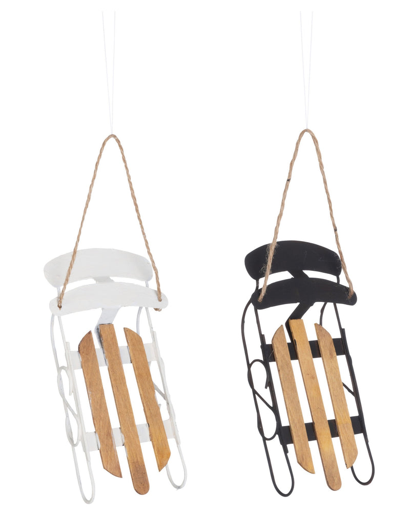 Set of 24 Sleigh Hanging Metal Plywood Black White - Christmas Tree Decoration (Assorted 2)