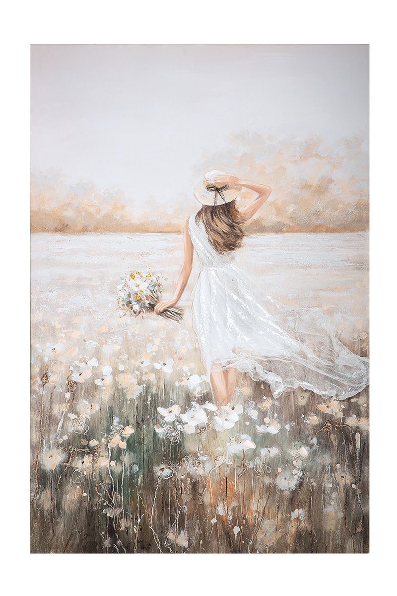 Schilderij Schoonheid in de Bloemenzee – Handgeschilderd vrouwenmotief op canvas
