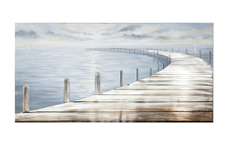 Hand-painted canvas picture Coastal Pier in Blue with 3D effect