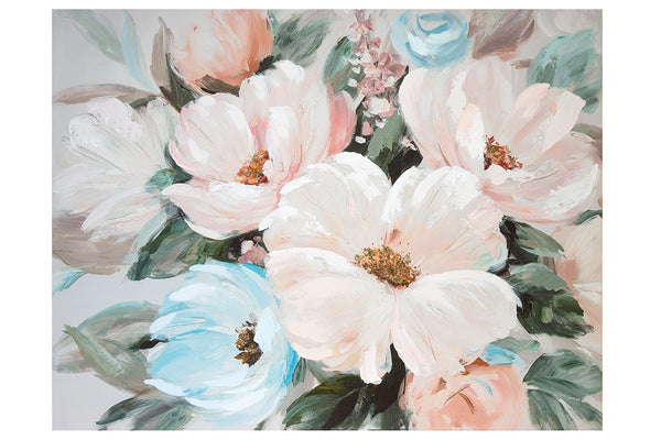 Floral Symphony - Handbeschilderd hout/linnen beeld in levendige tinten roze, blauw en groen