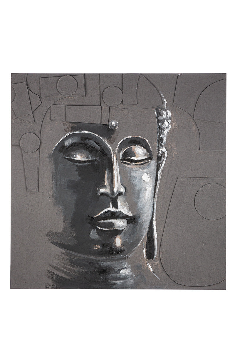 Leinwandbild Buddha Grau 3D Optik 100x100cm