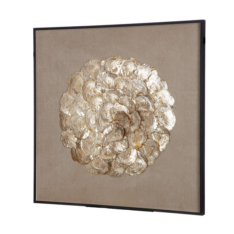 Tuvalu muurschildering met cirkelmotief in goud en crème, 80 x 80 cm