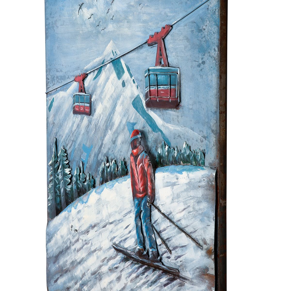 Metal picture skier winter landscape white blue 120x80cm