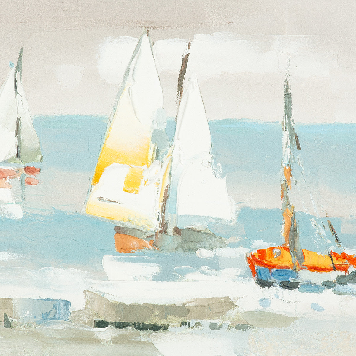 Leinwandbild Algarve Segelboote Strand maritim handgemalt 70x50 cm