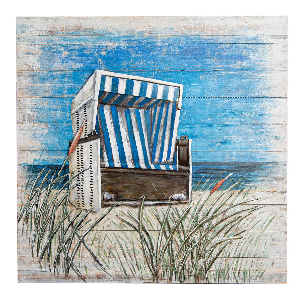 Wall picture beach chair wood blue 100x100cm maritime