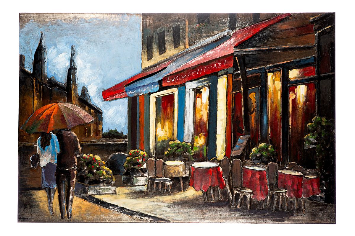 Das Caféhaus - Handgefertigtes Metallbild einer stimmungsvollen Café Szene