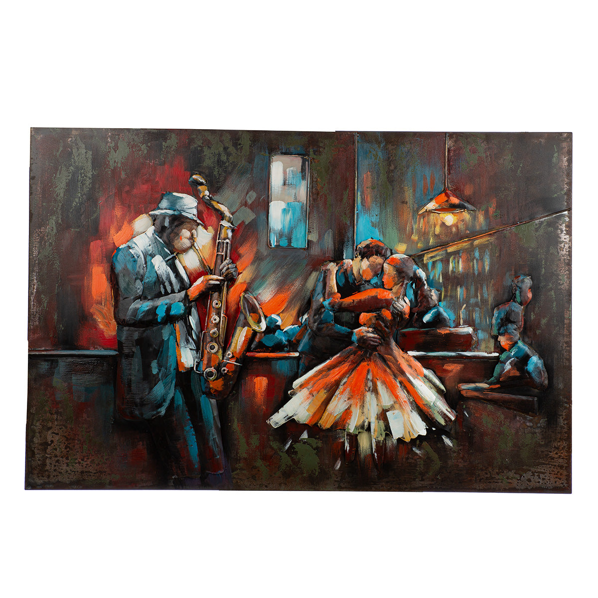 Metall Wandbild Bartime Jazz Szene 3D Optik 120x80cm