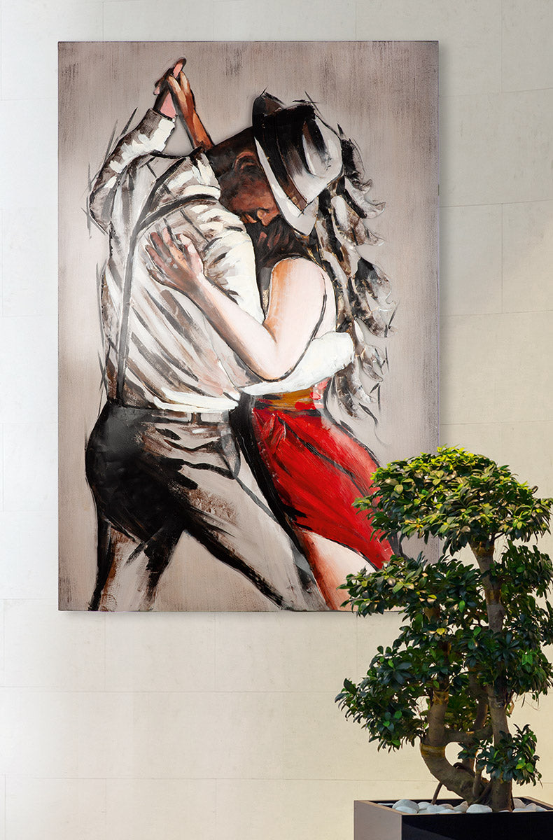 Metallbild Tango Paarmotiv grau rot 80 x 120 cm