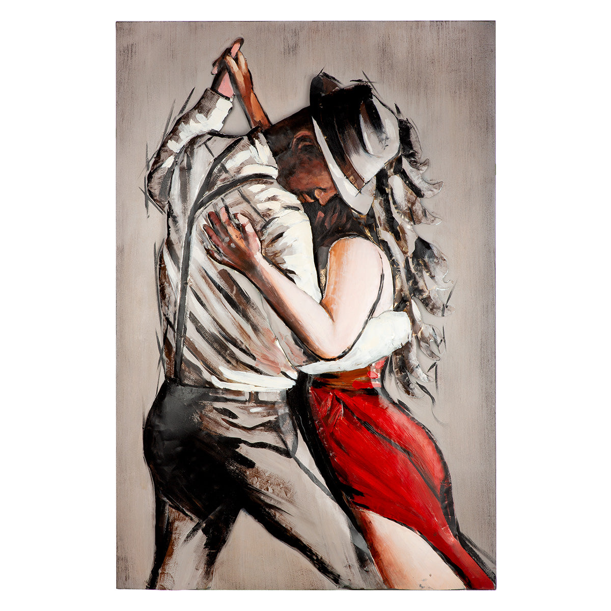 Metallbild Tango Paarmotiv grau rot 80 x 120 cm