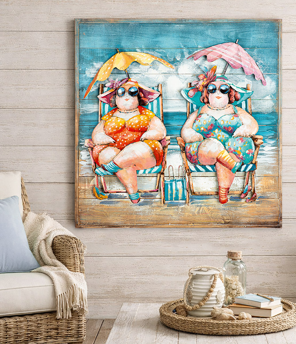 Wandbild Badedamen Sun Ladies 80 cm Holz Metall