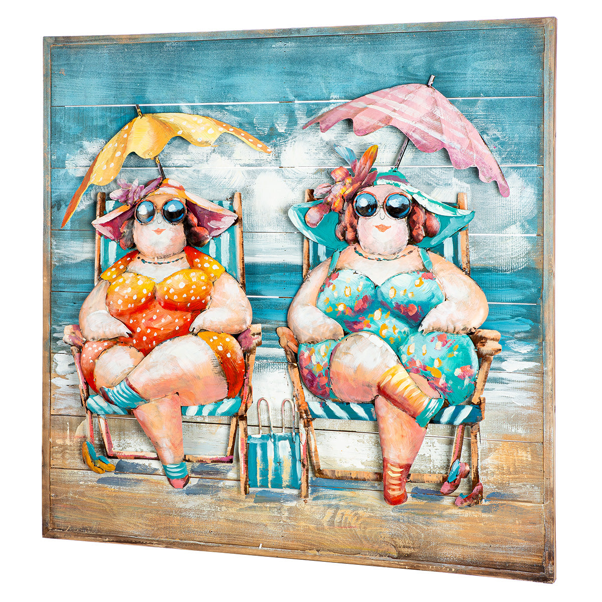 Wandbild Badedamen Sun Ladies 80 cm Holz Metall