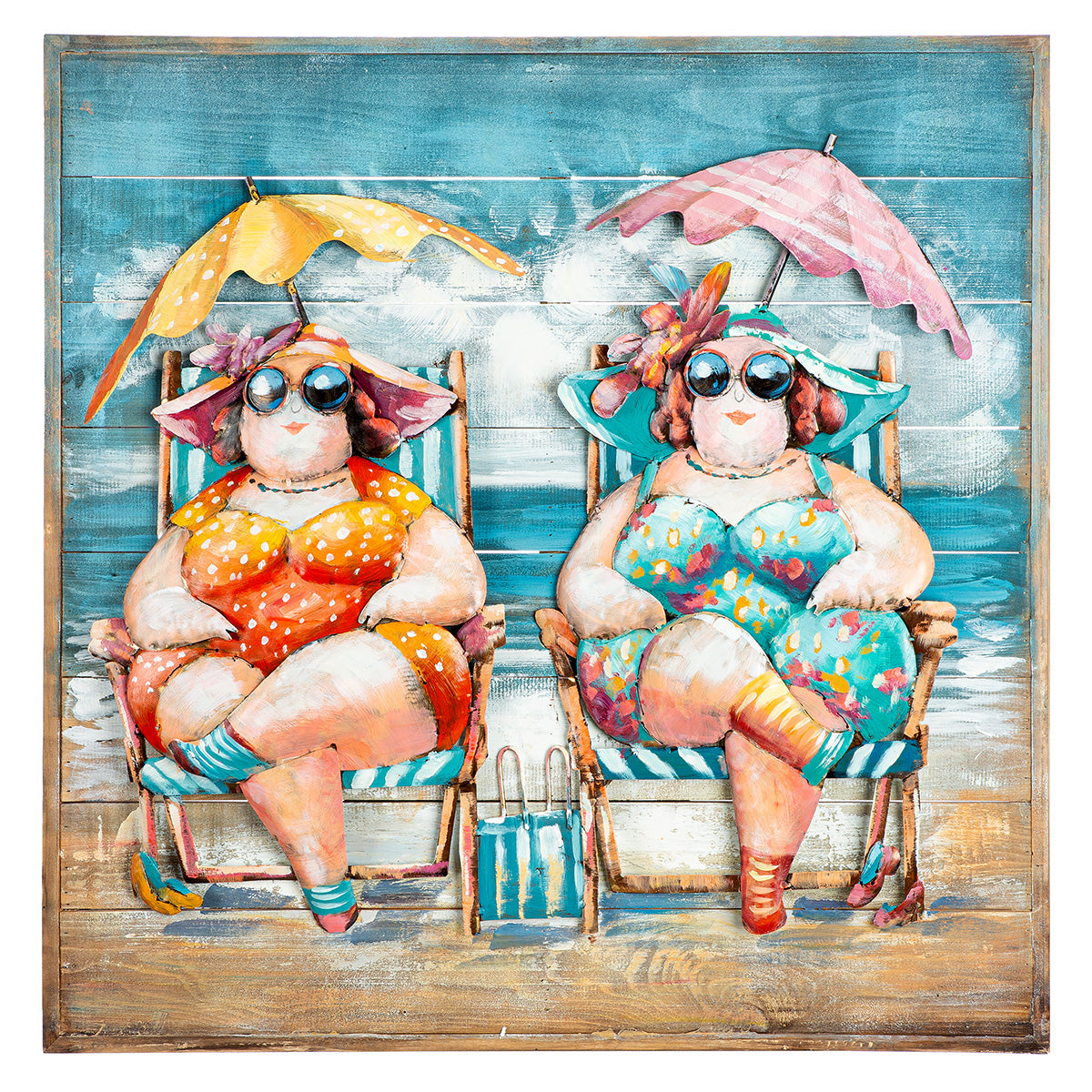 Wandbild Badedamen Sun Ladies 80 cm Holz Metall