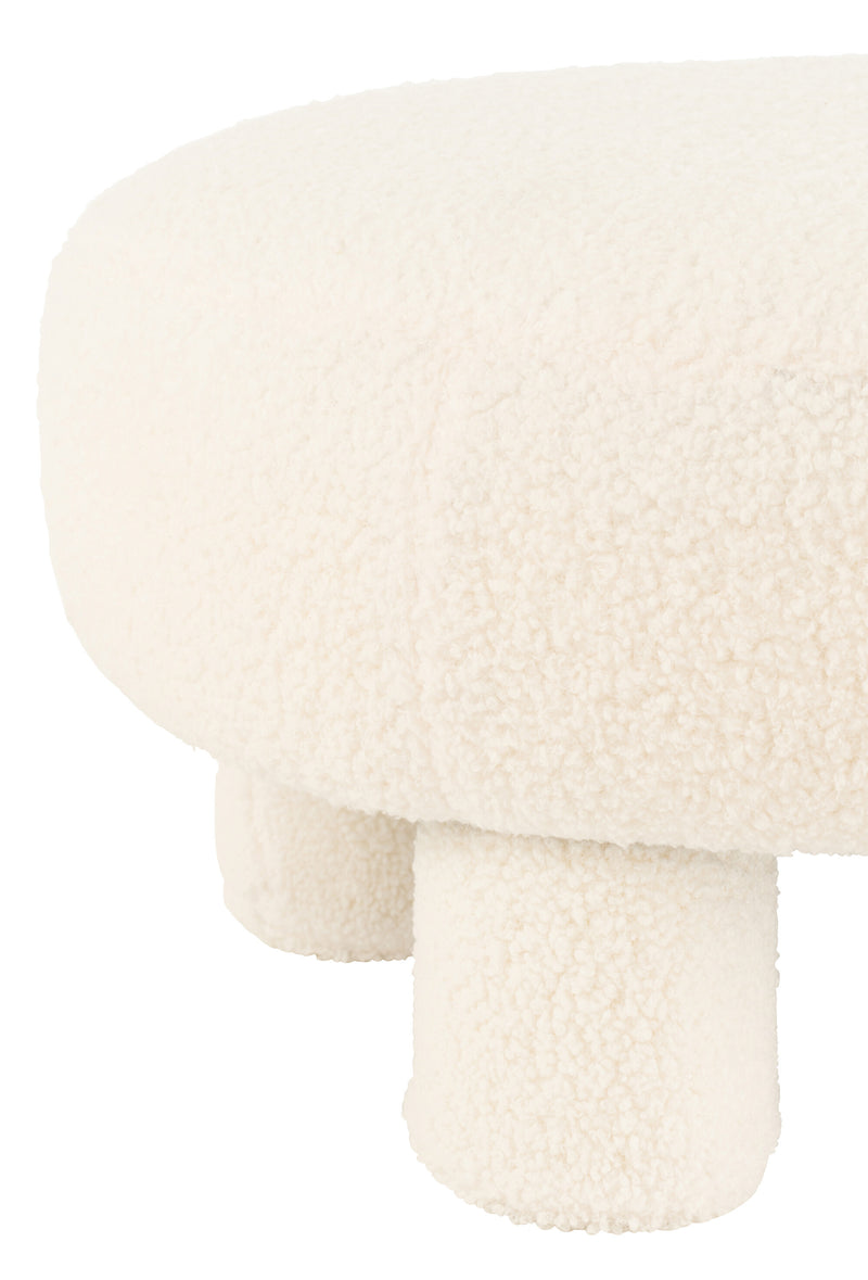 Runder Hocker Teddy mit Veloursbezug in weiß