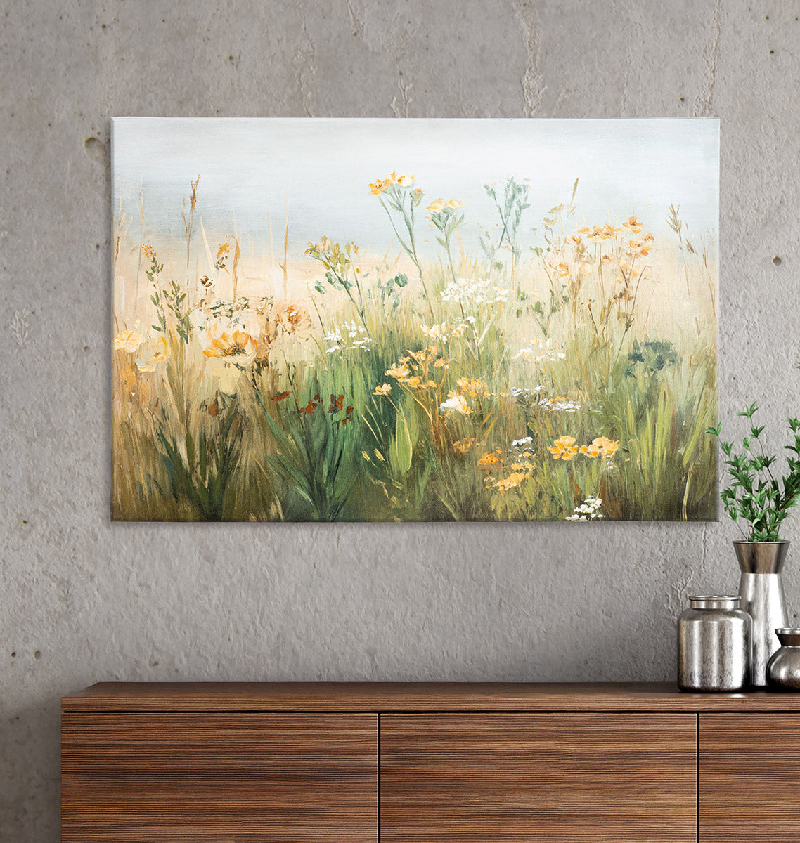 Wandbild Blumenwiese Mina grün gelb 90 x 60 cm