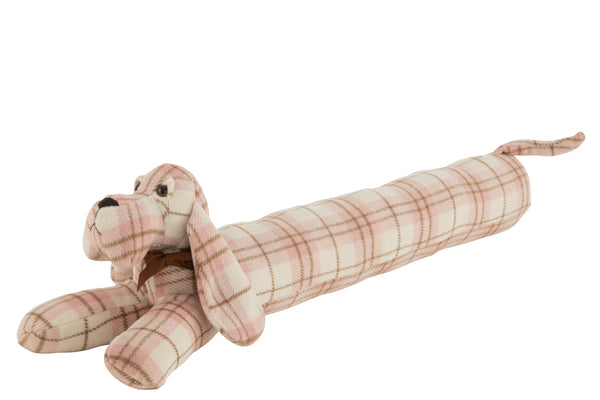 Set of 3 dog-shaped reclining doorstops | Checkered Design | Premium Textile | White &amp; Pink | 23 cm height