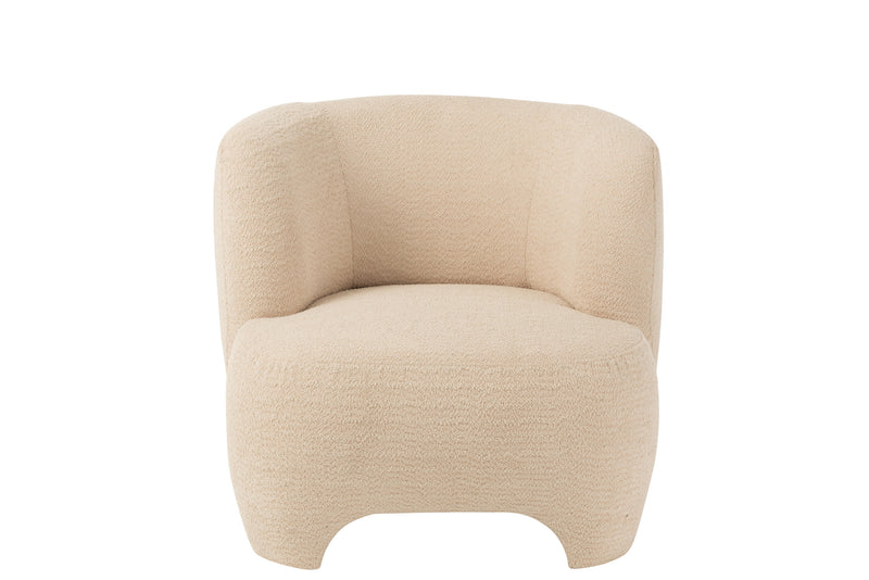 White Knitted Textile Wood Armchair - Comfortable Single Person Lounge - Modern Living Room Furniture, 71x80x79 cm