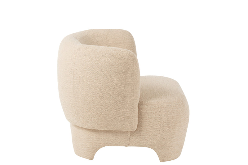 White Knitted Textile Wood Armchair - Comfortable Single Person Lounge - Modern Living Room Furniture, 71x80x79 cm