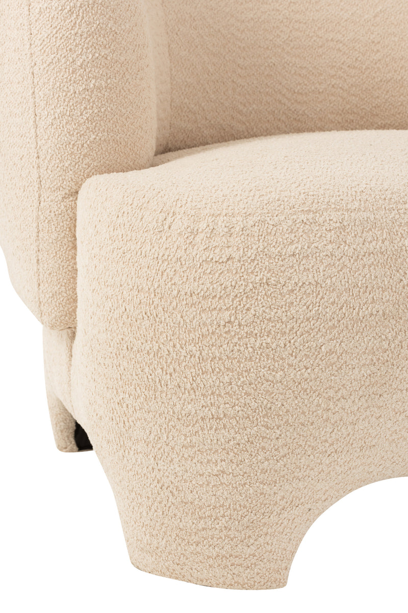 White Knitted Textile Wood Armchair - Comfortable Single Person Lounge - Modern Living Room Furniture, 71x80x79 cm