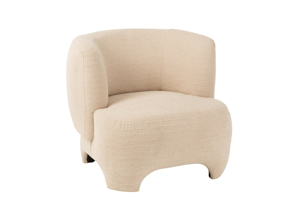 White Knitted Textile Wood Armchair - Comfortable Single Person Lounge - Modern Living Room Furniture, 71x80x79 cm
