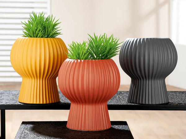 Keramik Vasen 'Futurama' - Trio-Set in Kontrastfarben mit Riffelung, 19-20 cm hoch