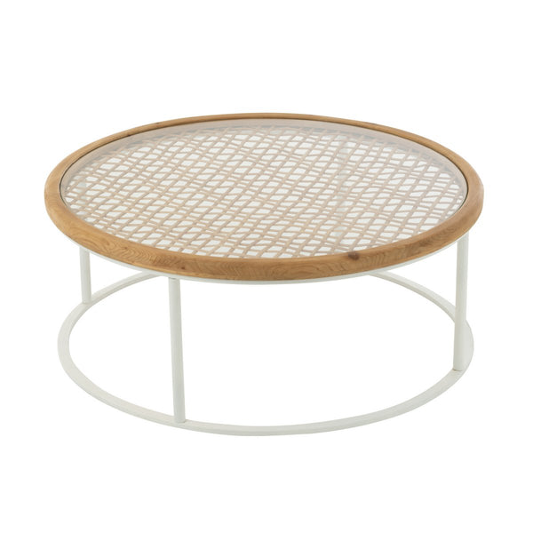 Couchtisch Mati – Runder Holztisch mit Glas und Metall