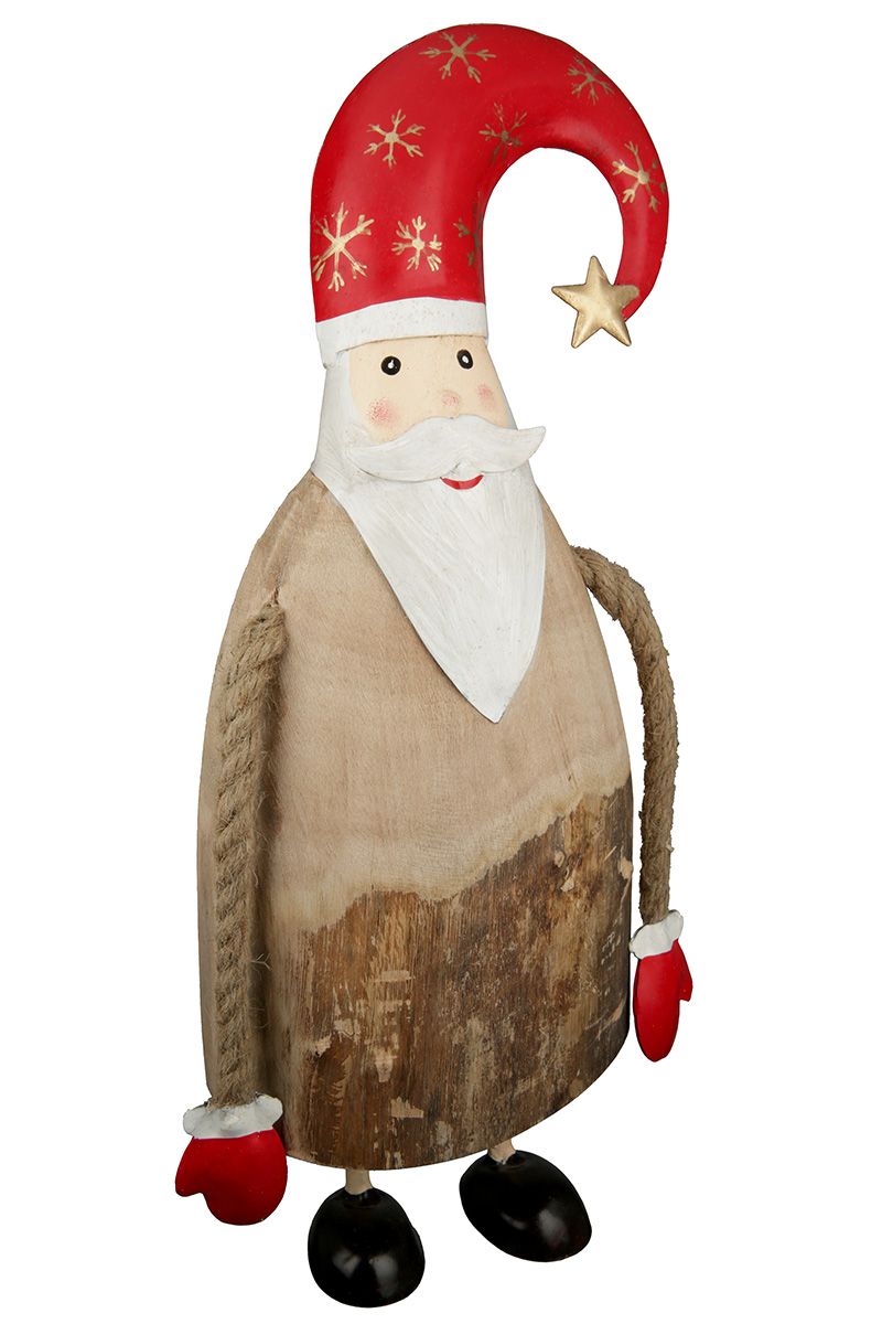 6er Set Holz Santa 'Noel' - Charmante Weihnachtsfiguren aus Eukalyptusholz, 35 cm, 3 Designs Sortiert