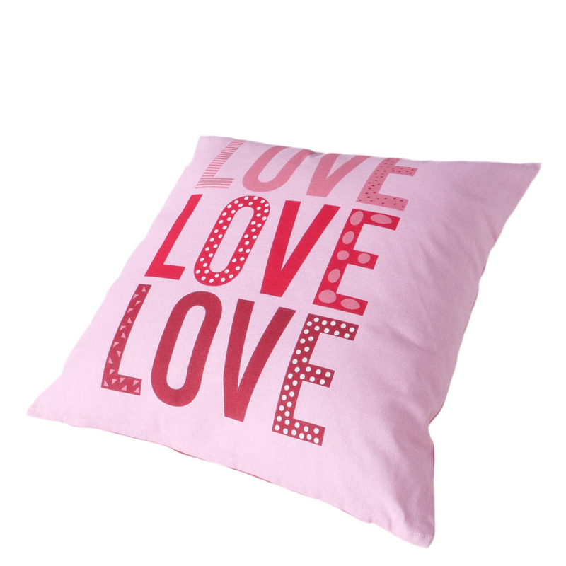 Pink sofa cushion Love with saying 45x45 cm