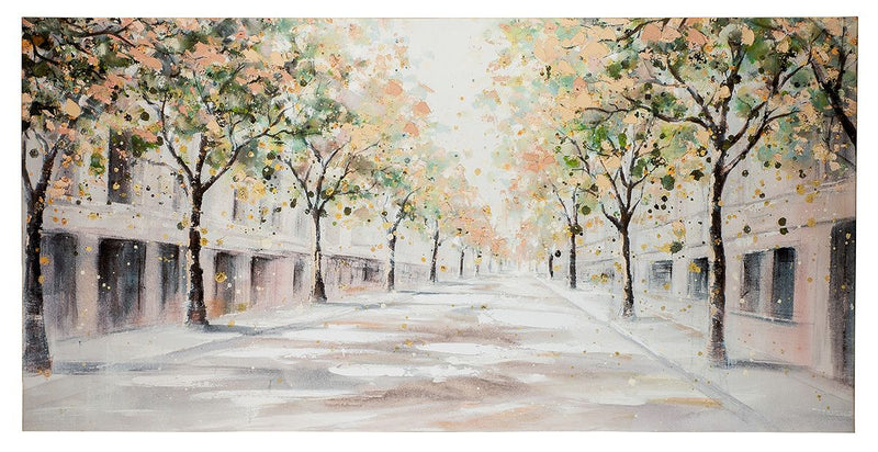Houten/linnen foto La Rambla - groot formaat muurkunst op canvas, wit/groen/crème, 140cm x 70cm
