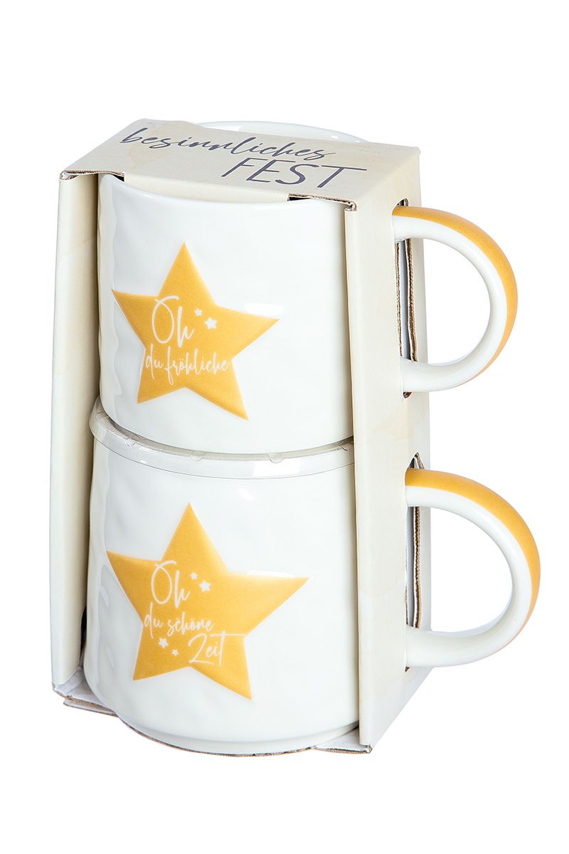 Festliches 2tlg. Stapeltassen "Oh Du Fröhliche" aus Knochenporzellan Tasse Kaffee
