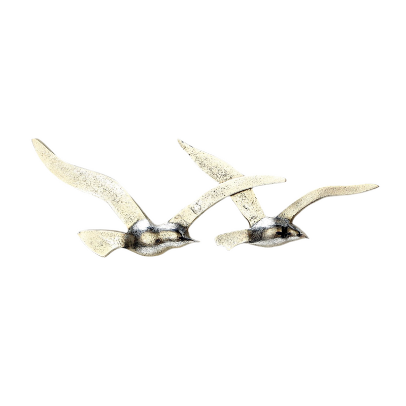 Silver wall object bird set made of aluminum - 2-piece maritime decoration