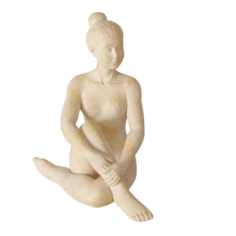 2er Set Yoga Figuren - Handgearbeitete Kunstharz Skulpturen, Beige, Matt Finish, 20cm Höhe