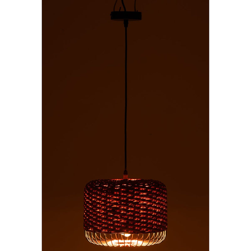 Hängelampe Laterne Metall Orange mit Rattanschirm
