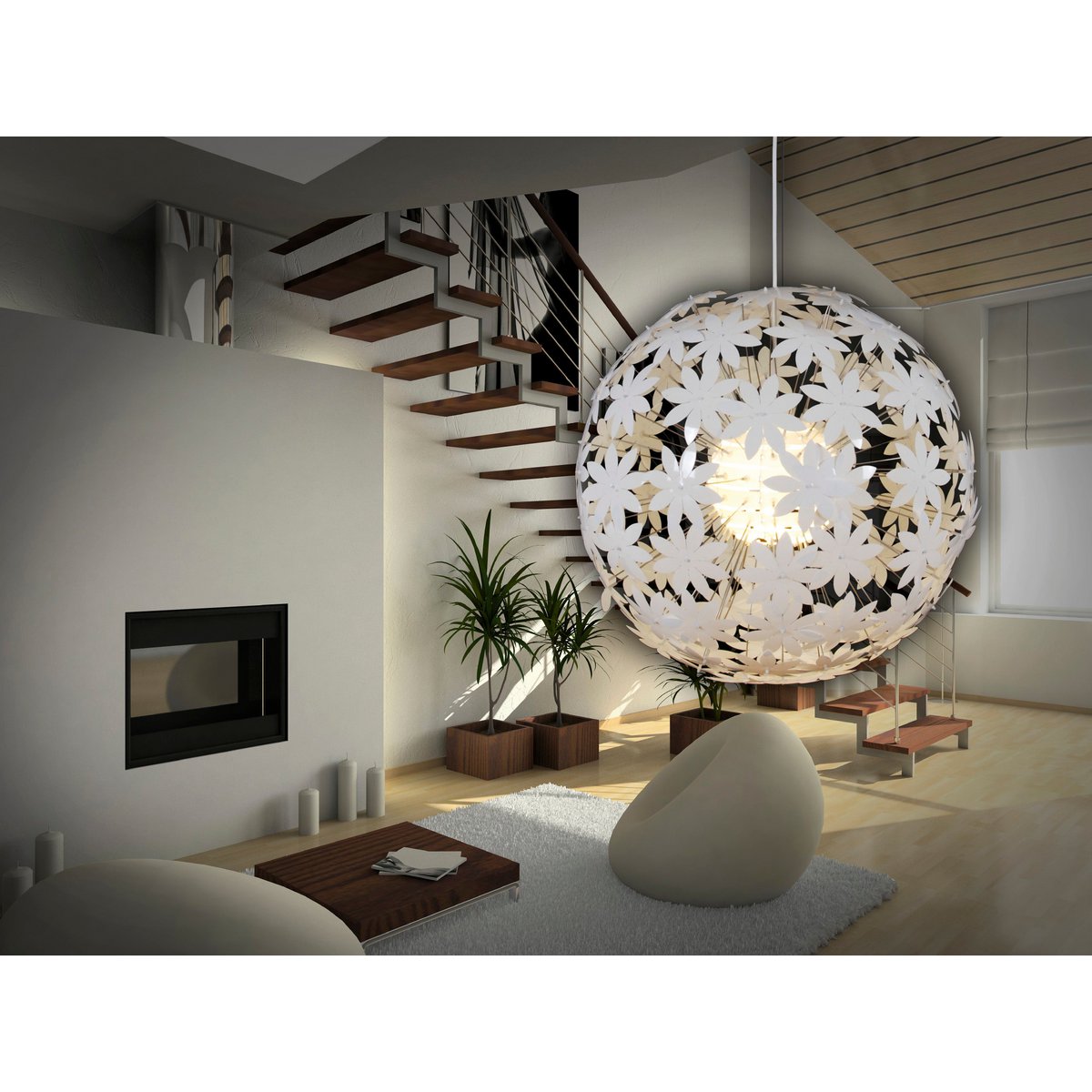 Pendant light "FLOWERY MEADOW" Ø 55 cm, plastic flowers, E27 socket
