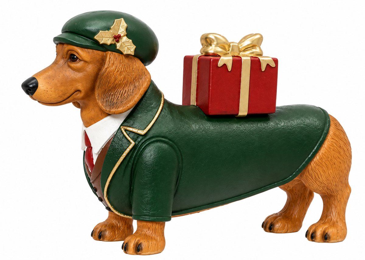 Weihnachtsfigur Hund Geschenkbringer grün 58 cm