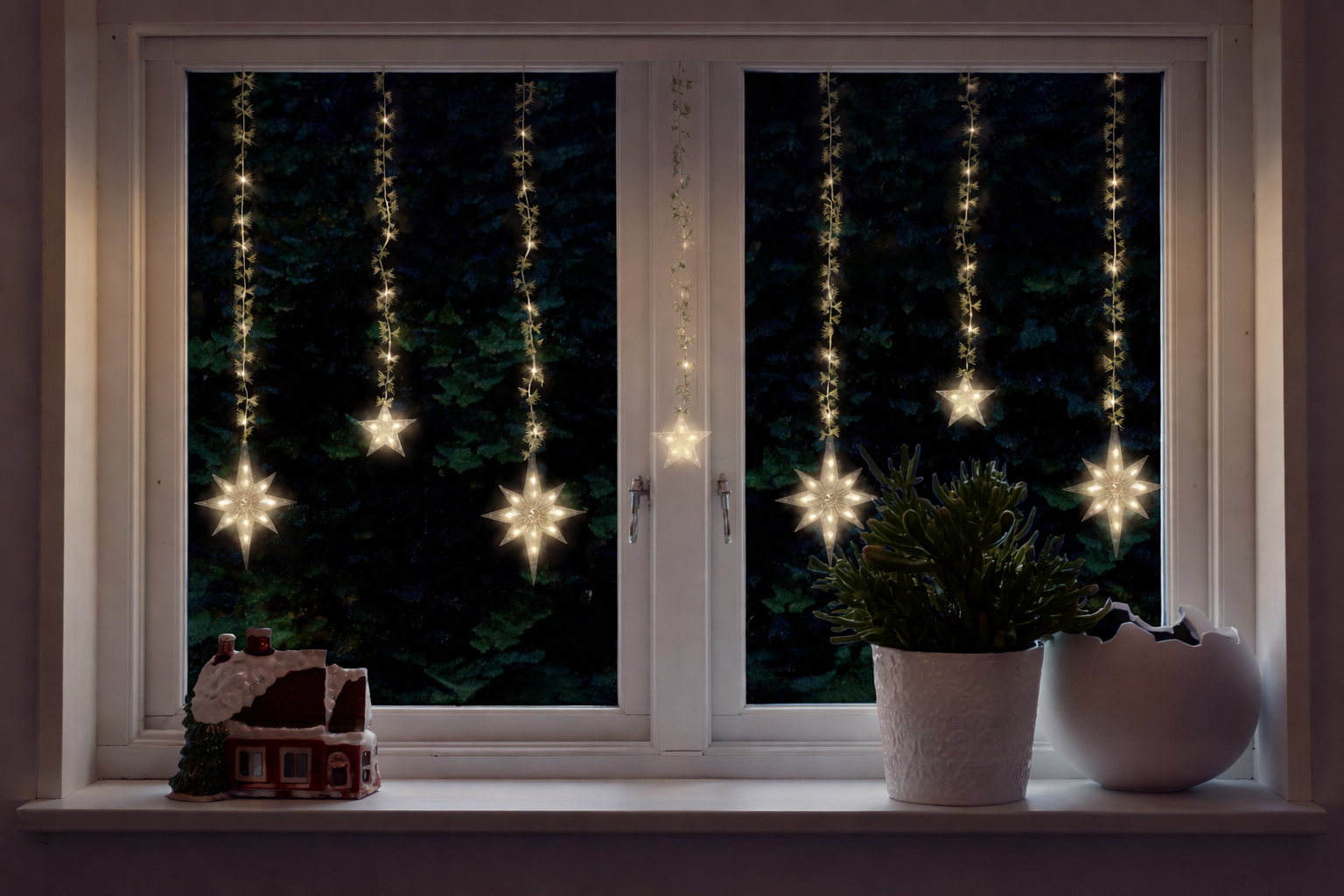 LED Fenstervorhang Stella Twinkle 108 LED Sterne mit Timer warmweiß indoor