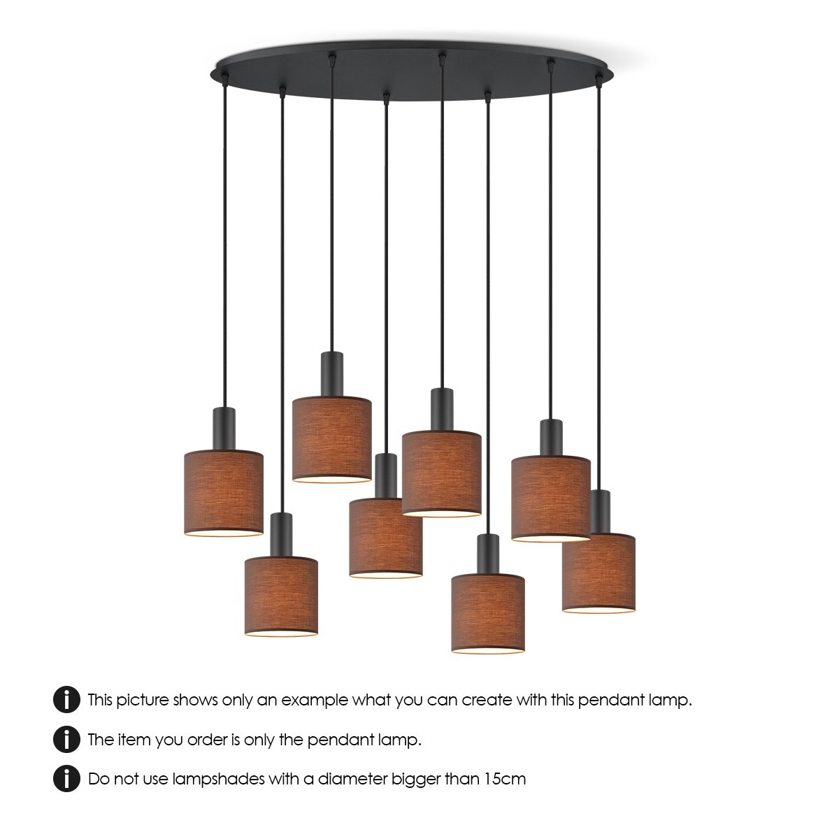 Black oval metal hanging lamp 8L - 80/25/117.5CM
