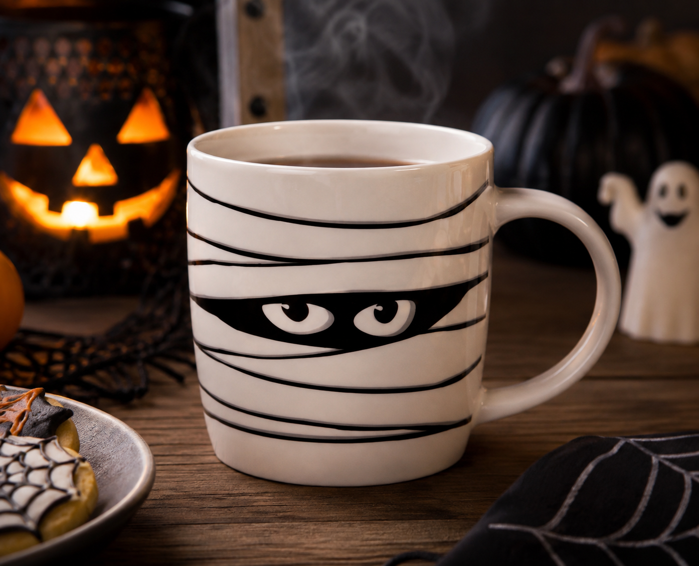 Halloween Tassen 6er Set Mumienblick aus Porzellan 380 ml