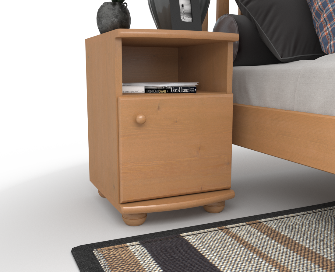 Claudia Kiefer Massivholz Nachttisch Nachtschrank | 1-Regal | 1-Türig | 100% Bio Kiefer