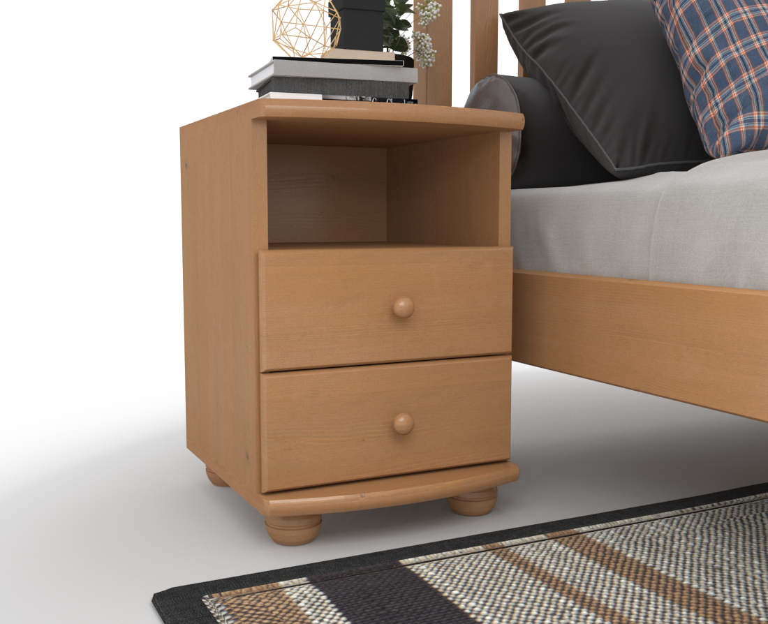 Claudia Kiefer Massivholz Nachttisch Nachtschrank | 2-Schubladen und 1 Regal | 100% Bio Kiefer