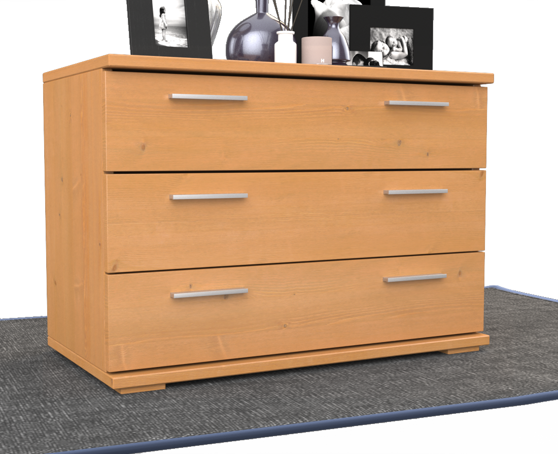 Nobis Kommode Sideboard | 3 große Schubladen | 57cm hoch | 100% Bio Kiefer Massivholz