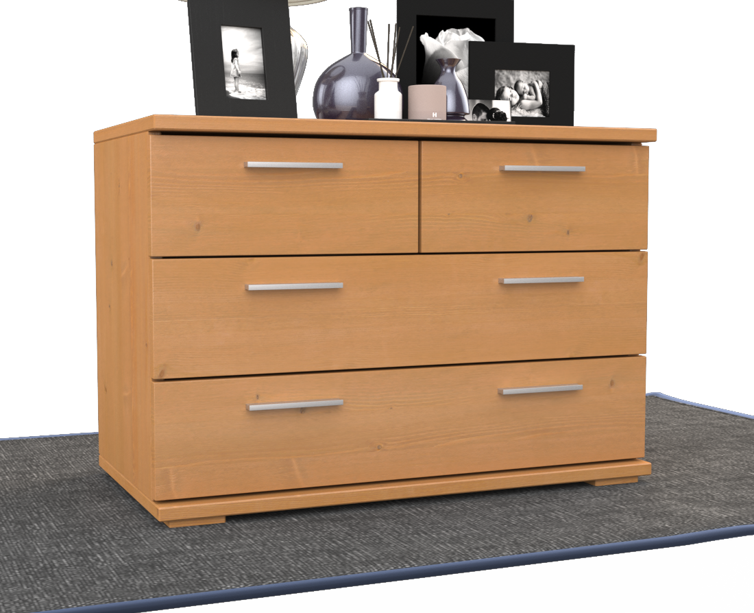 Nobis Kommode Sideboard | Anrichte | 4-Schubladen | 57cm hoch | 100% Bio Kiefer Massivholz