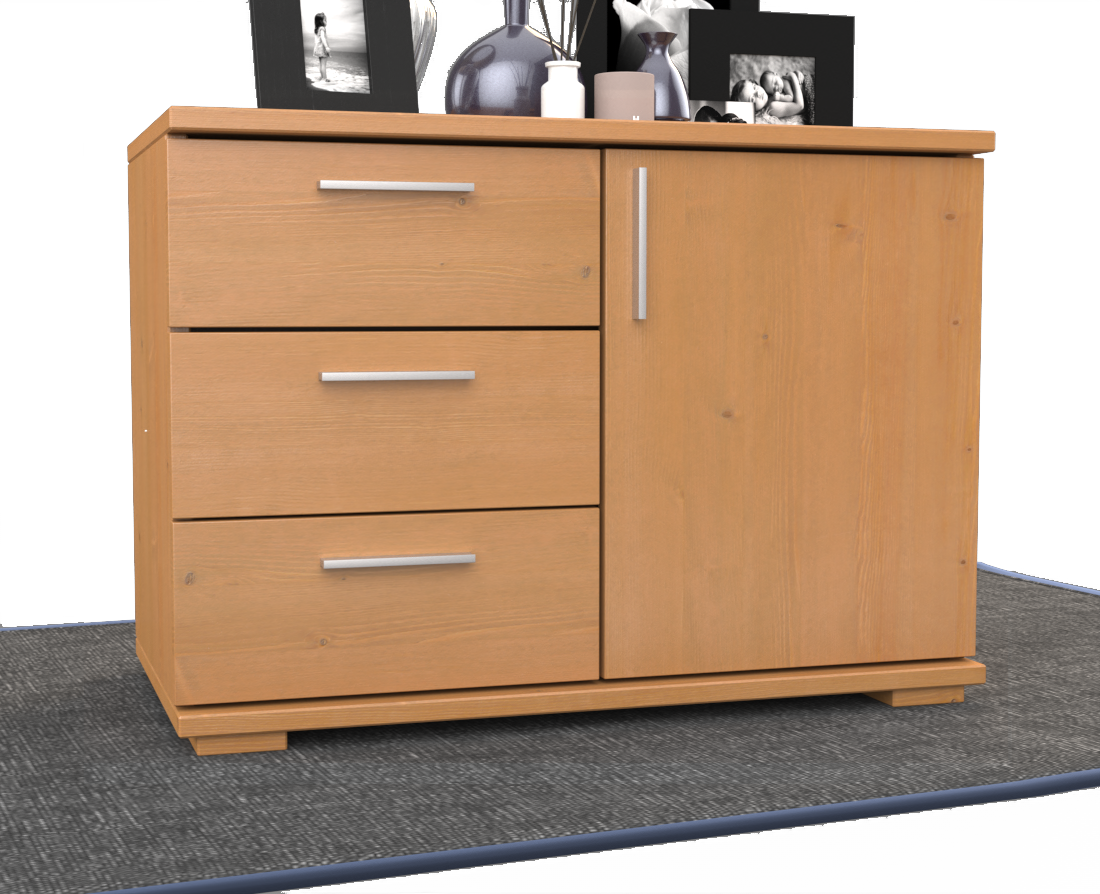 Nobis Kommode Sideboard 1-Türig 3 Schubladen 100% Bio Kiefer Massivholz