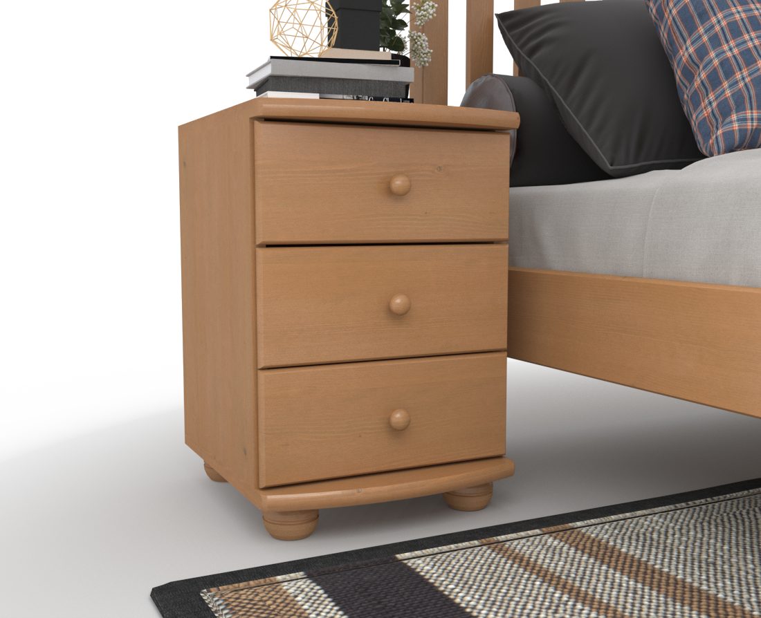 Claudia Kiefer Massivholz Nachttisch Nachtschrank | 3-Schubladen | 100% Bio Kiefer